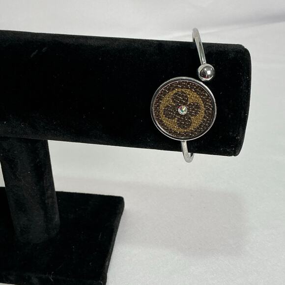 Louis Vuitton Monogram canvas Stainless Steel Bendable Bangle Bracelet Swarovski - Picture 4 of 13